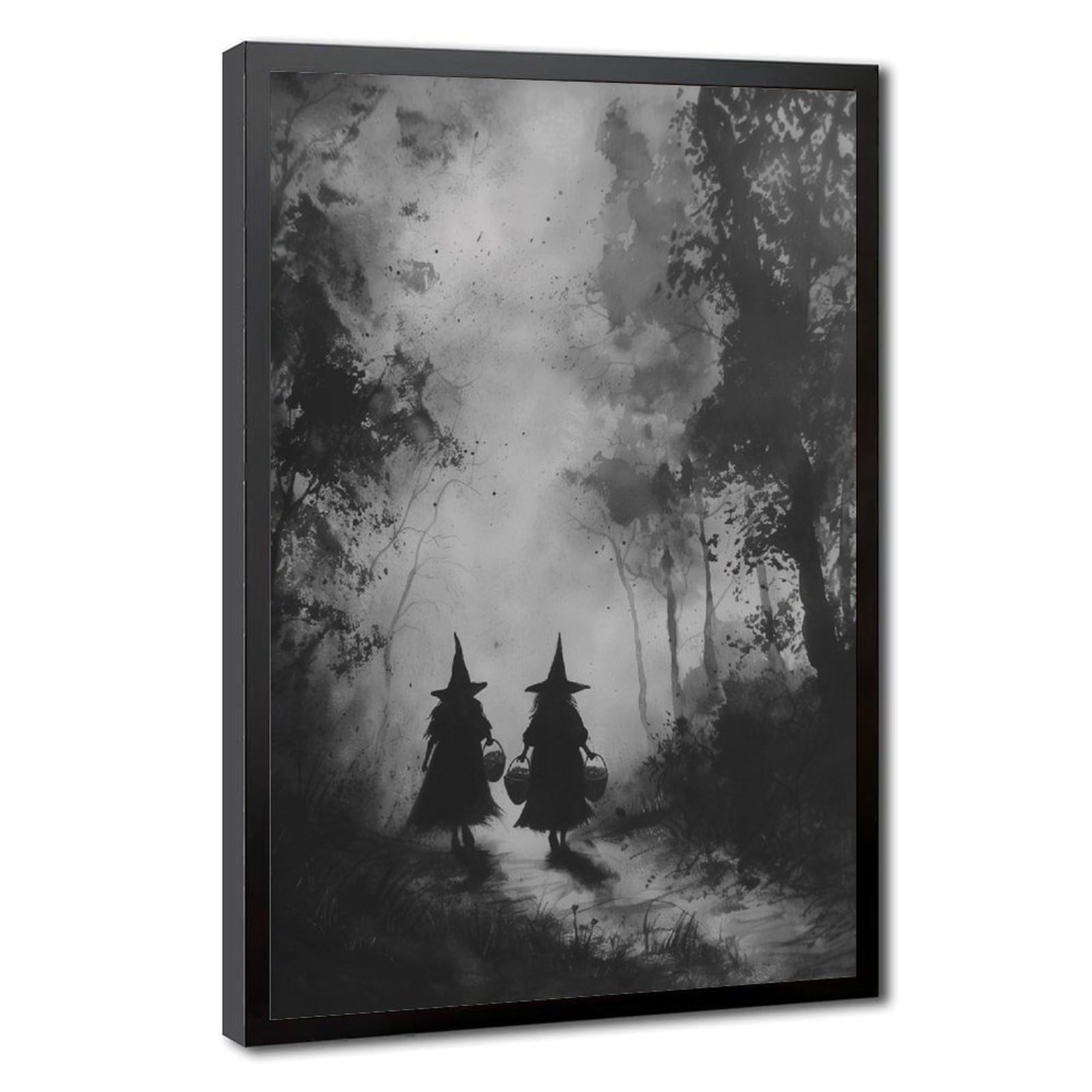 Poster sur toile représentant deux silhouettes de sorcières - Décoration pour chambre à coucher, bureau, chambre - Cadeau - 40,6 x 61 cm (L x l)