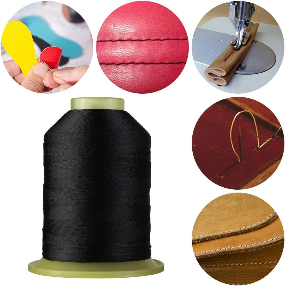 Bonded Polyester Sewing Thread 1695 Yard High Strength Sewing Thread 210D/3 for Sewing Awnings, Tents Industrial, Home Textile, Leather Goods, Footwear, Luggage, Shoes, Car Mats, Upholstery Black