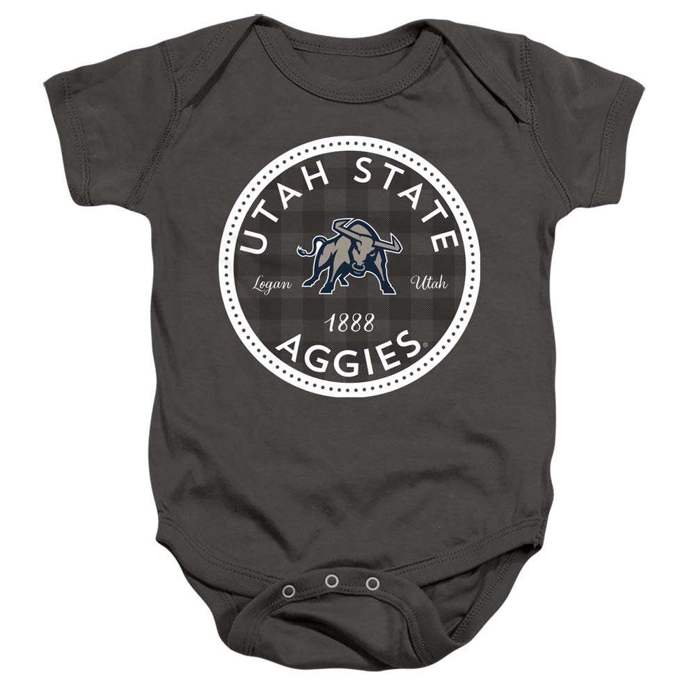 Utah State University Official Plaid Badge Unisex Infant Snap Suit for Baby,Charcoal, 18 Months