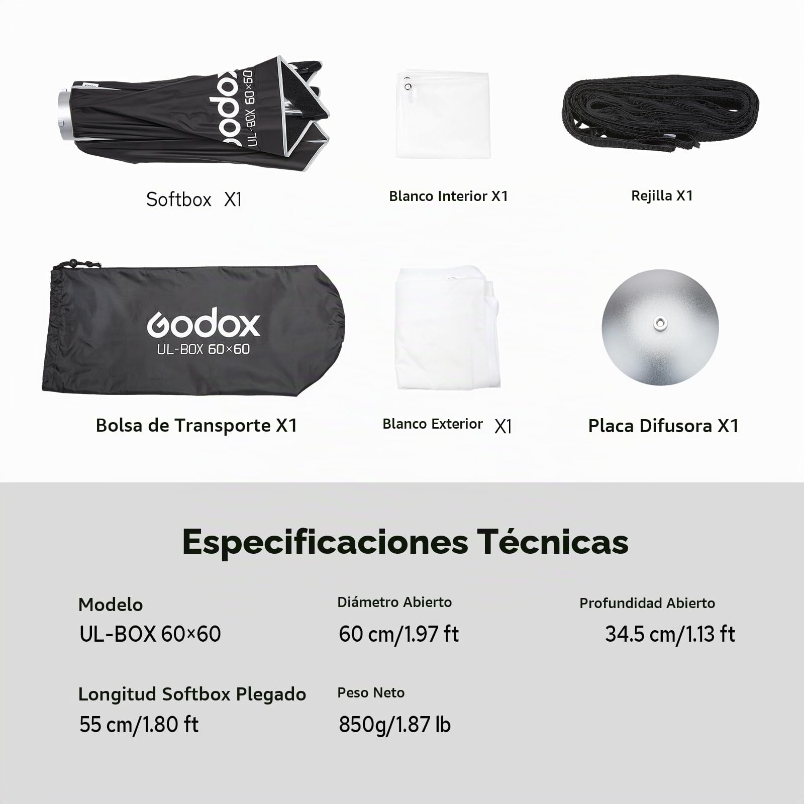 Godox UL-Box 60x60 cm / 24x24 Pulgadas Softbox Cuadrada, Montura Bowens