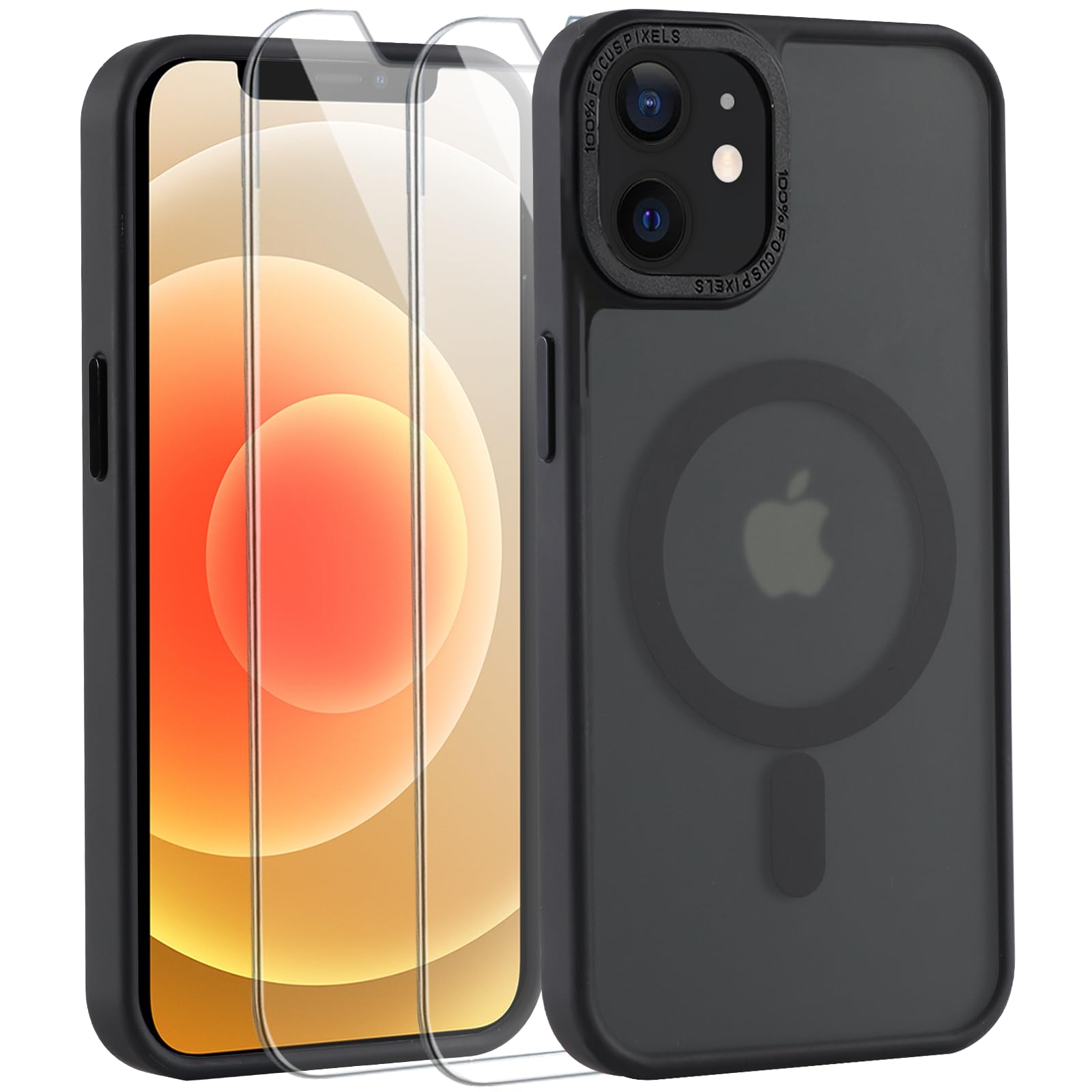 TOCOL Cover Magnetica per iPhone 12 6,1 Pollic, Compatibile con MagSafe, Protezione Fotocamera Integrata, Custodia Antiurto Traslucida Opaca, Verde Alpino