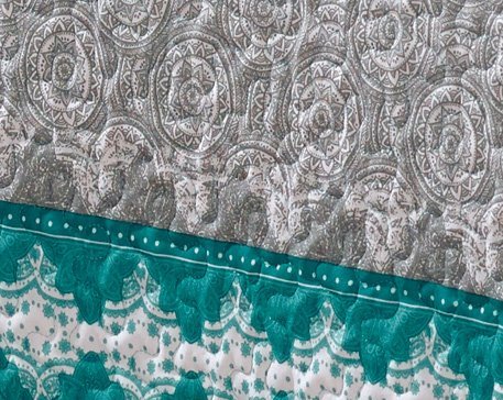 Linen Plus King/California King 3Pc Over Size Quilted Bedspread Floral Medallion Turquoise Teal Aqua Coastal Plain/Gray Green New #TOP1