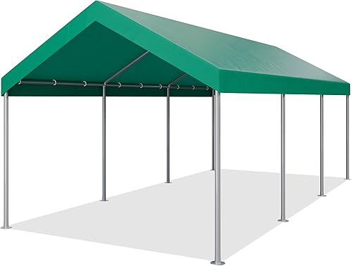 Vista 8 de JYQAQA - Toldo resistente de 10 x 20 pies, postes de acero reforzado, con lona de polietileno de 6.35 oz para bodas, barcos, automóviles, camiones