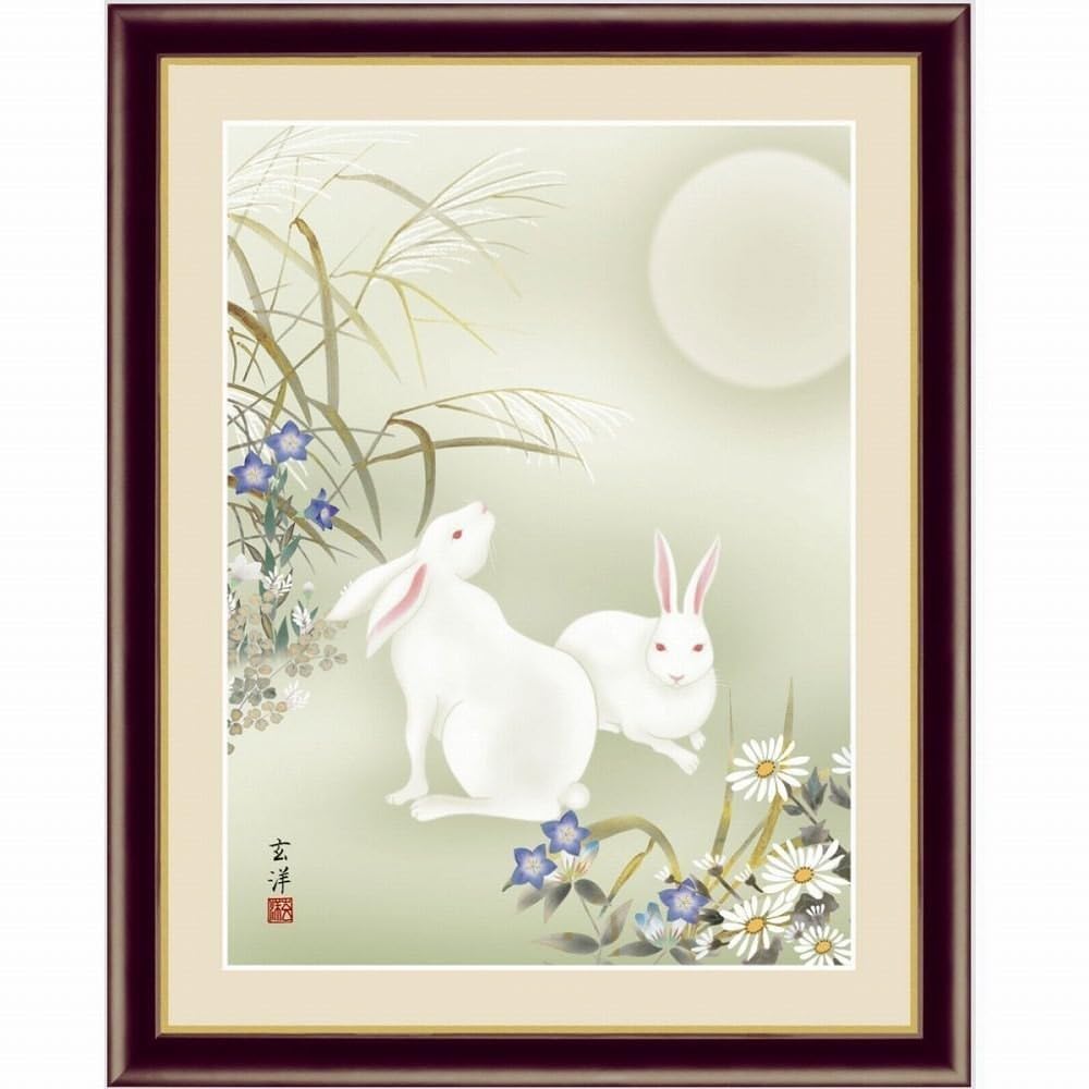月のうさぎ Amazon.co.jp: ◎近藤玄洋『月見うさぎ（F6号）』高精彩工芸画 絵画 新