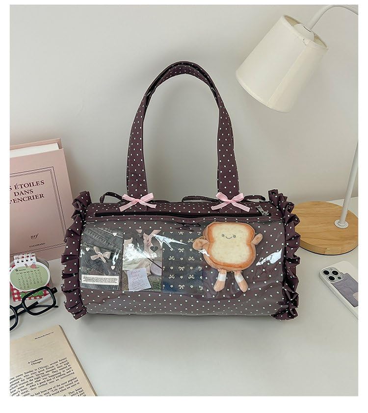 Bolso tote kawaii con estampado de lunares, transparente de PVC, para exhibir pins, estilo anime y K-pop, con lazo, para fans miniatura 5