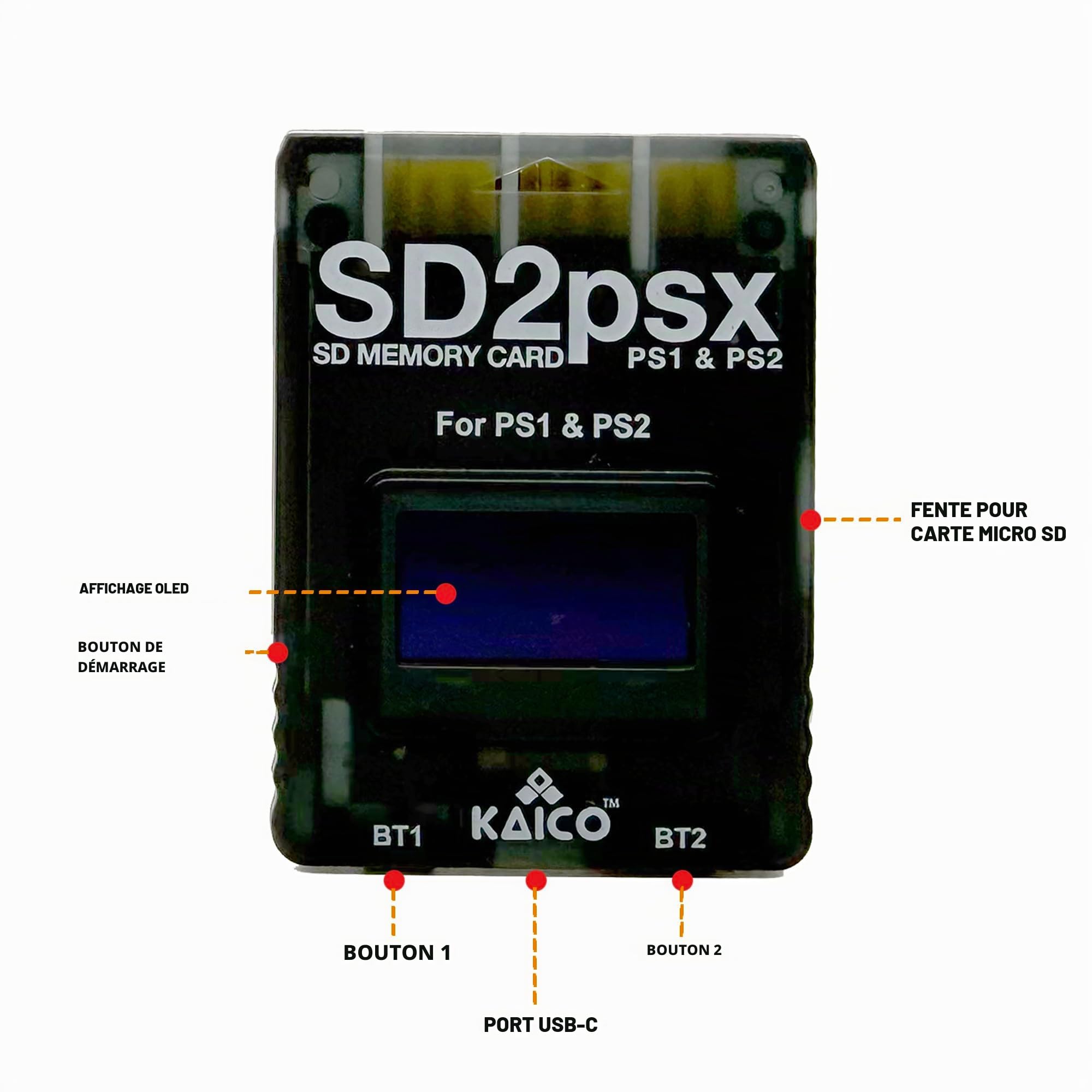 Kaico PSX Mem Card Gen 2 - Compatible avec PS1 & 2 - Firmware évolutif - Mémoire illimitée - Inclut 8 Go MicroSD - Carte mémoire haute vitesse