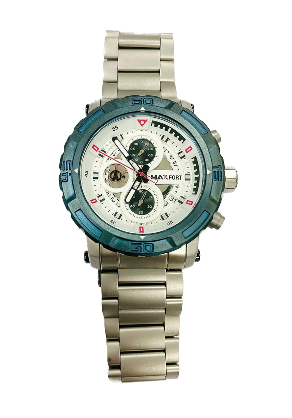 MAXFORT H4128G - 1 Piece Silver Metallic with Round Metal Face Material Wrist Watch with Metal Back Design Water Resistant Watch Japan Movement