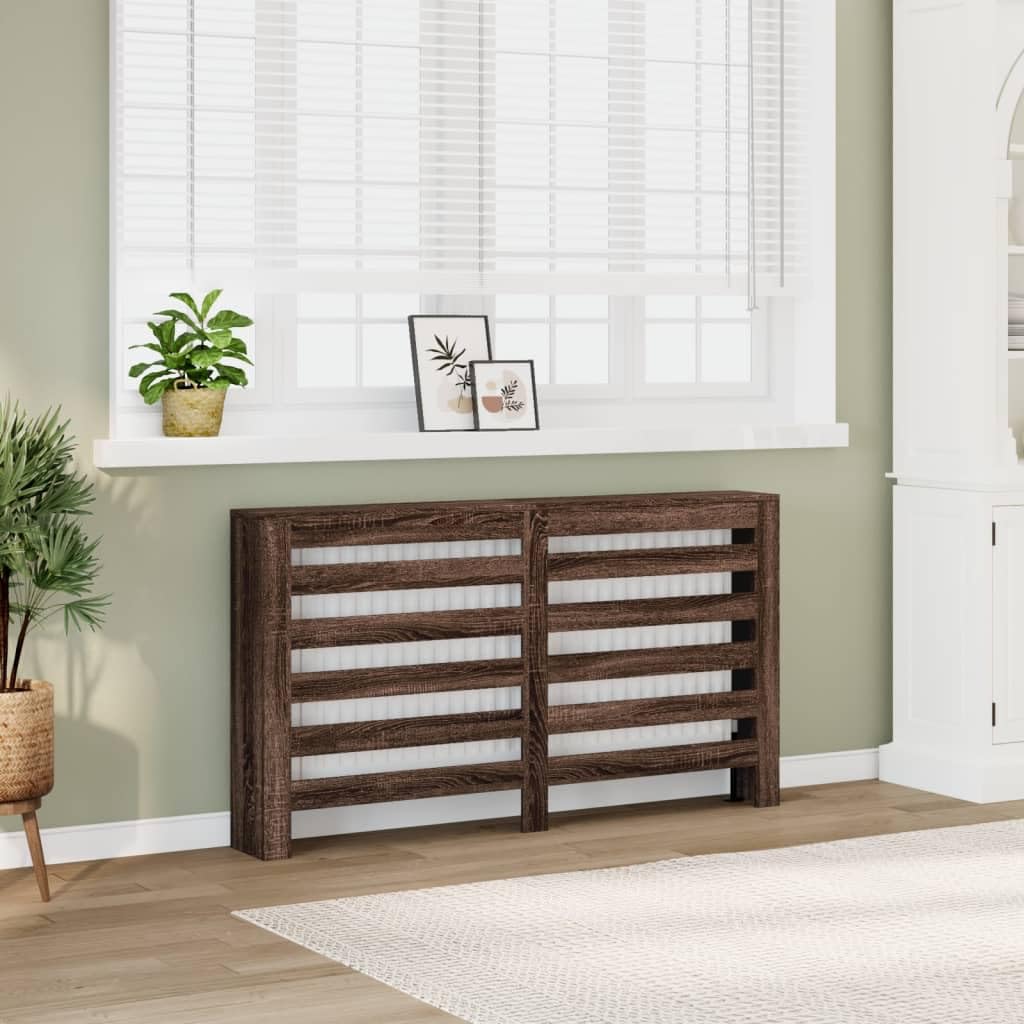 Heizkörperverkleidung Eichen-Optik aus Holzwerkstoff 149 x 20 x 82 cm mit horizontalen Latten, für Wohnzimmer und Bad, dekorative Ablage und ordentliche Wandmontage