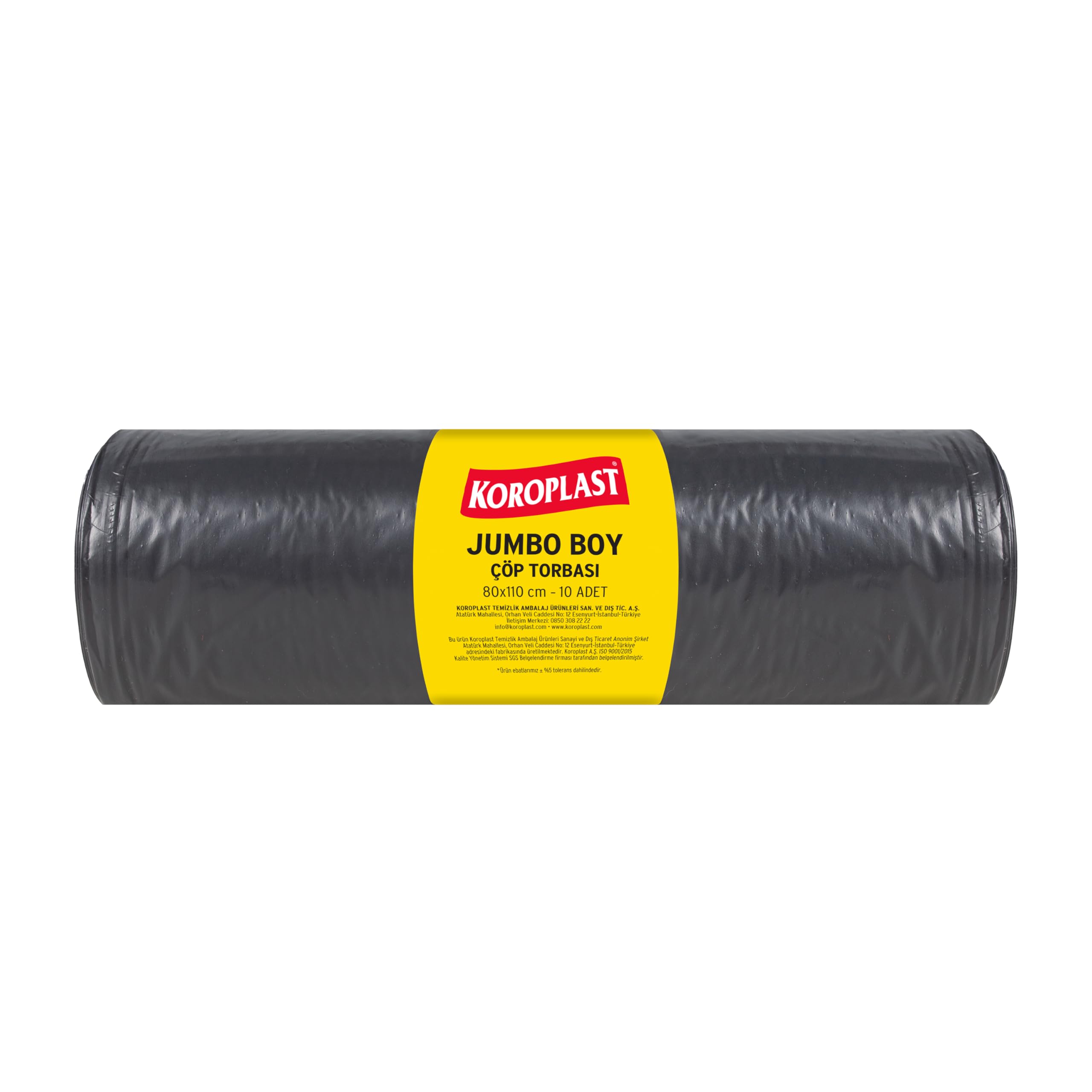 Koroplast Ekonomik Sanayi Jumbo Çöp Torbası Siyah 10'lu 80X110 Cm, Yırtılmaz & Sızdırmaz, Kalın, Çift Kat, Geri Dönüştürülebilir, Fabrika, Atölye, İnşaat, Sanayi, Kafe, Bahçe, Otel, Hastane, Ofis