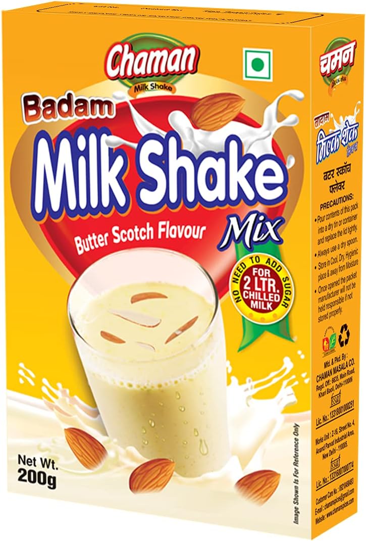 Chaman Butterscotch Milkshake Mix Powder With Badam Bits 200G, Vegetarian