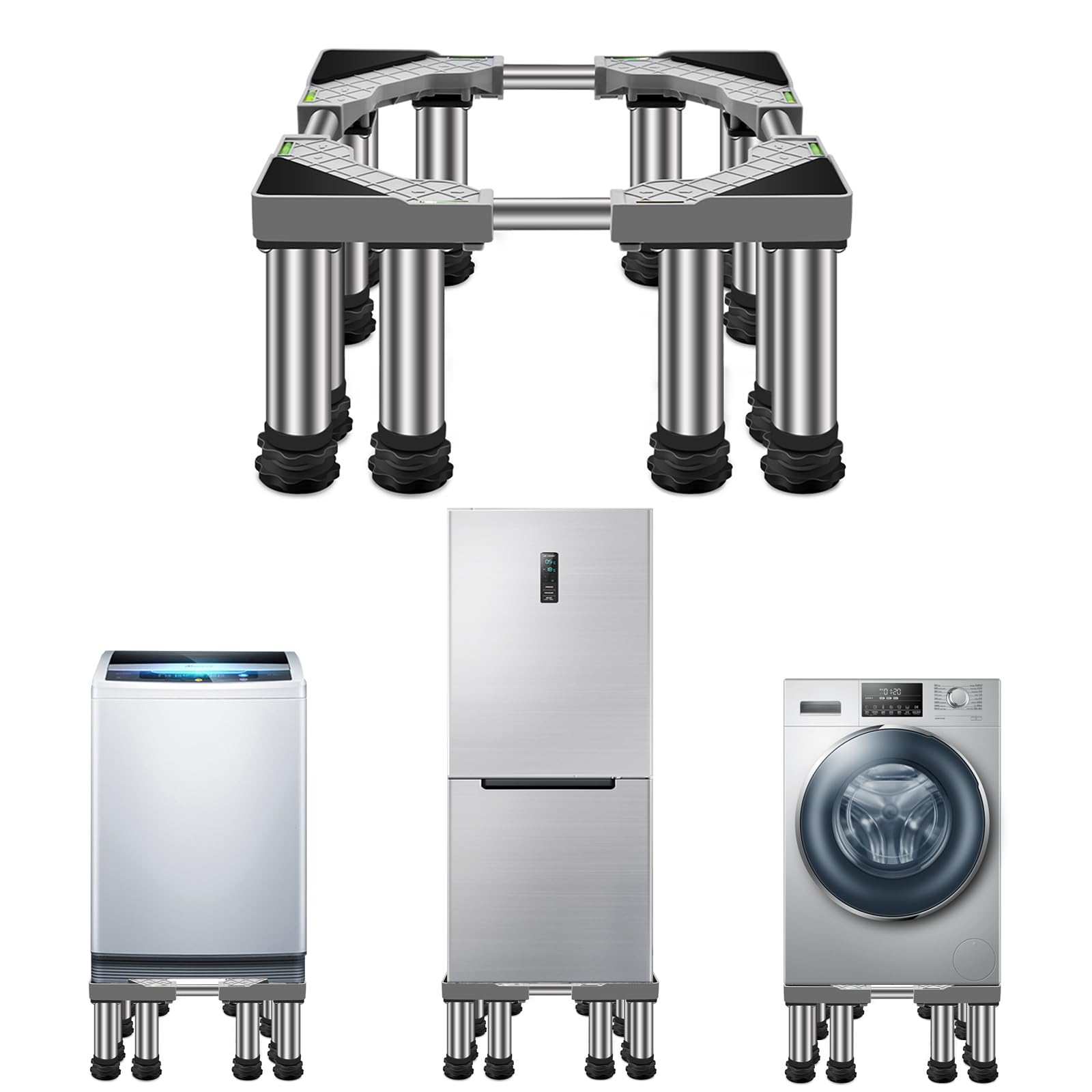 Waschmaschinen Untergestell Sockel für kühlschrank mit 12 Schwerlastfüßen Universal Verstellbare Trockner Sockel für Kühlschrank Waschmaschine Gefrierschrank Spülmaschine (Gray,Höhe:5.5-6.6in)