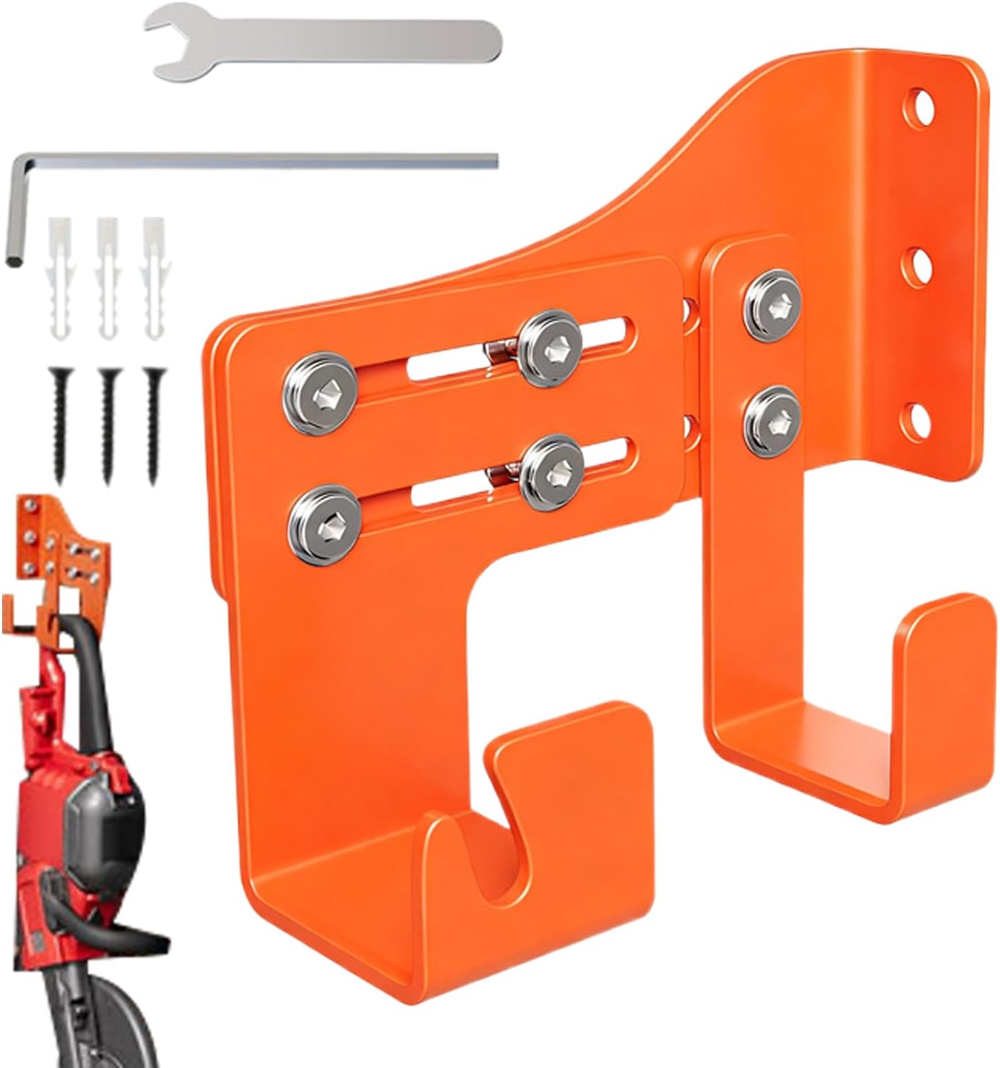 Generisch Chainsaw Holder - Heavy Duty Wall Storage Rack - Storage System for Chainsaw in the Garage with Two Hooks | For Chainsaw Accessories in Shed, Garden and Workshop