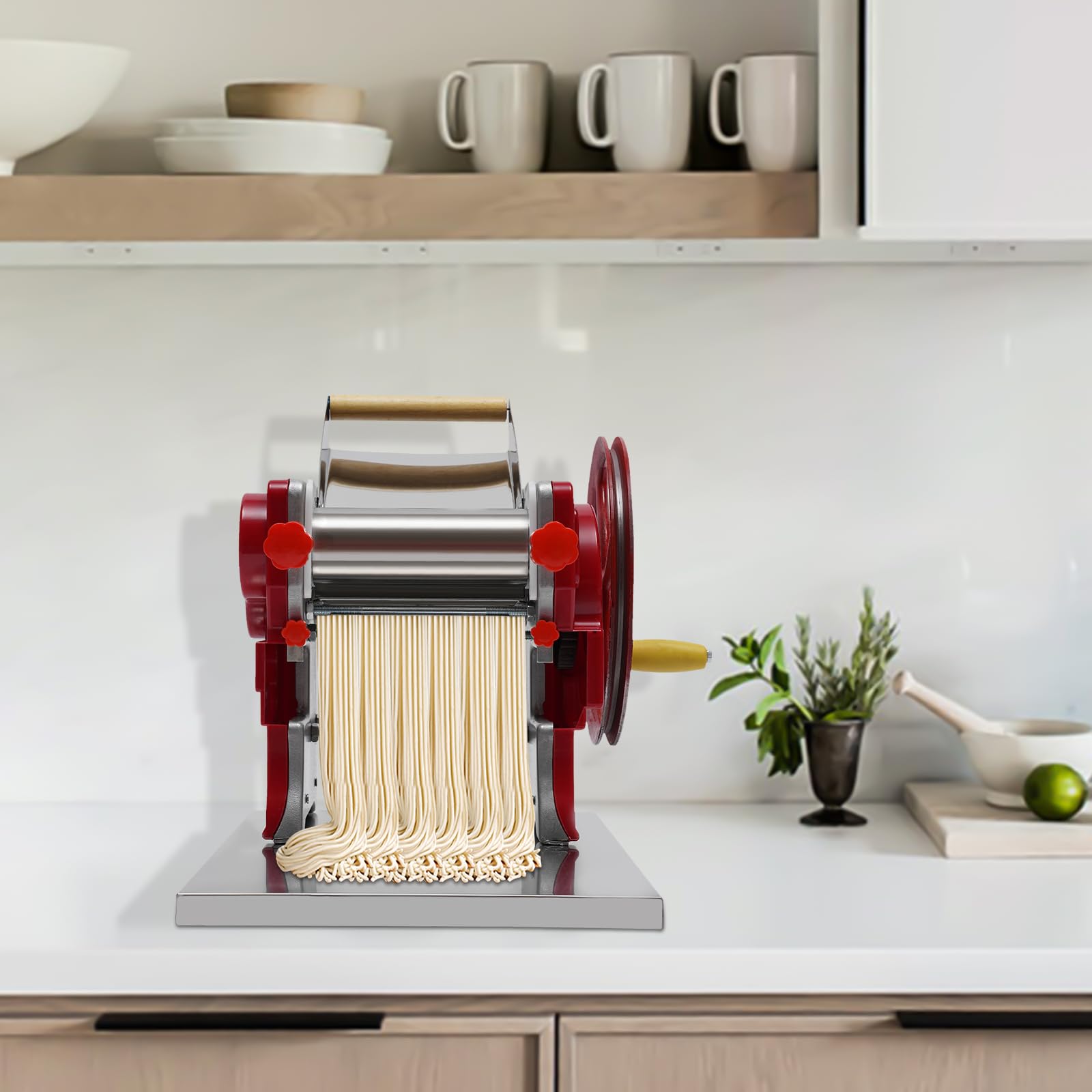 Máquina manual de pasta de acero inoxidable, Aplanadora de masa, Máquina de pasta fácil limpieza y uso 0.5-5mm ROJO