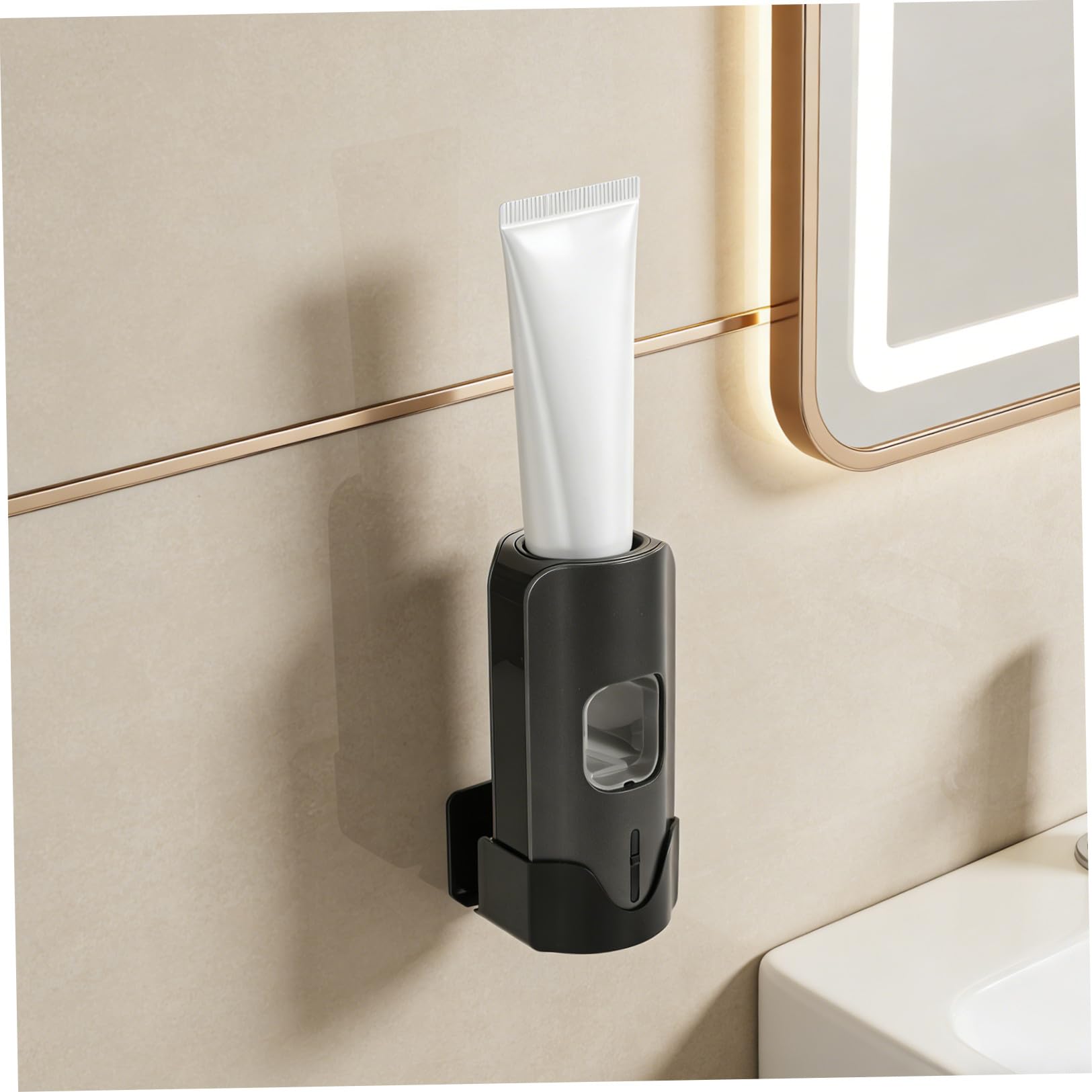 Gatuida Dispenser Dentifricio Automatico con 3 Livelli di Regolazione e 2 Slot per Spazzolini Touchless in Plastico Nero per Bagno e Hotel