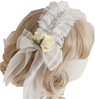 Ranuw Delicate Headband Elegant Flower Pleated Laces Shaped Hair Hoop Party Headpiece Hair Band Cosplay Prop For Women Headband Maid Headband Multi Color Pleated Lace Headbands