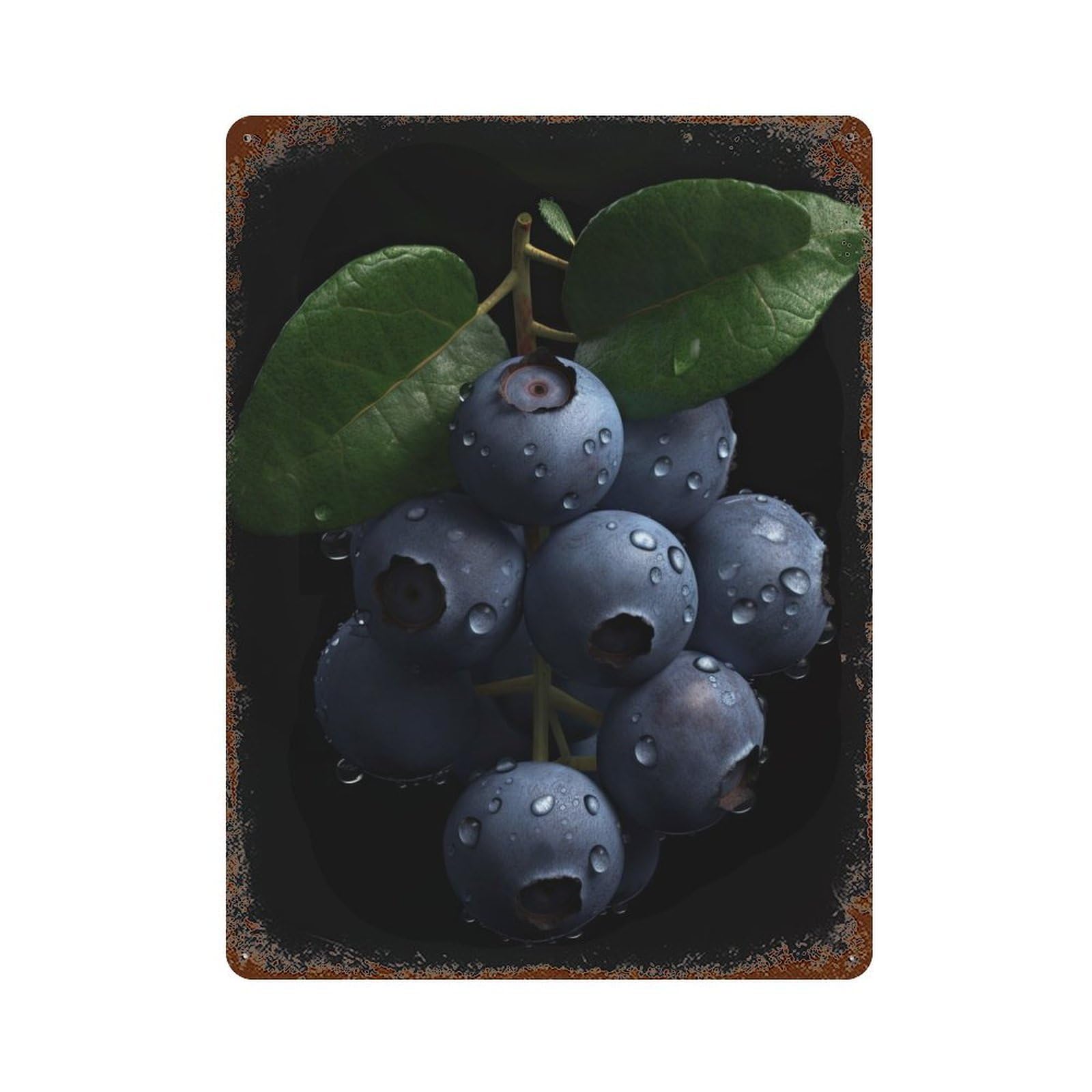 Distressed Metal Wall Sign Blueberries in The Rain 15.7"x11.8", Vintage Wall Decor for Garage, Bar And Workshop Decor
