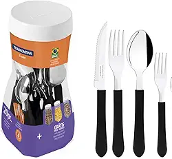 Faqueiro Tramontina Leme com Lâminas em Aço Inox e Cabos de Polipropileno Preto 20 Peças