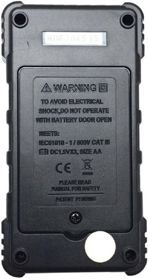 پوئتي view of PEAKMETER MS5900 showing battery compartment warning
