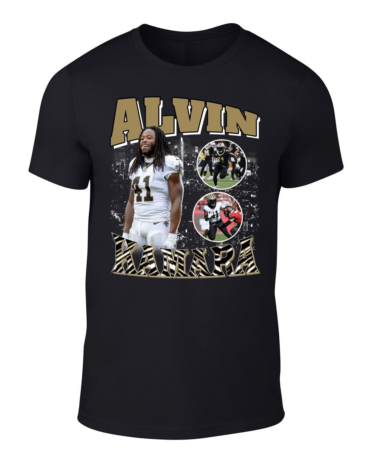 Black New Orleans Alvin Kamara Bootleg Style Throwback Style T-Shirt Men's Adult