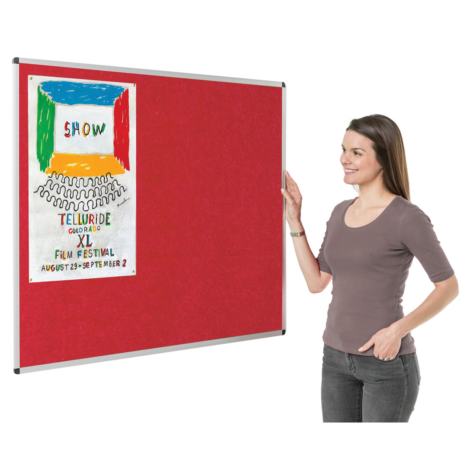 Metroplan Fire-Retardant Aluminium Frame Noticeboard, 120 x 120 cm, Red Pinboard, Wall-Mounted, 12 Colour Options - Ideal for Office, Classroom, Notice Displays