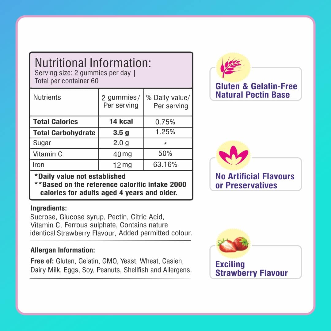 Happi Kidz Iron + Vitamin C Gummies For Kids-(120 Gummy Bears) -Supports Immune system function, Helps build red blood cells & overall growth and development (Pack of 2) 4