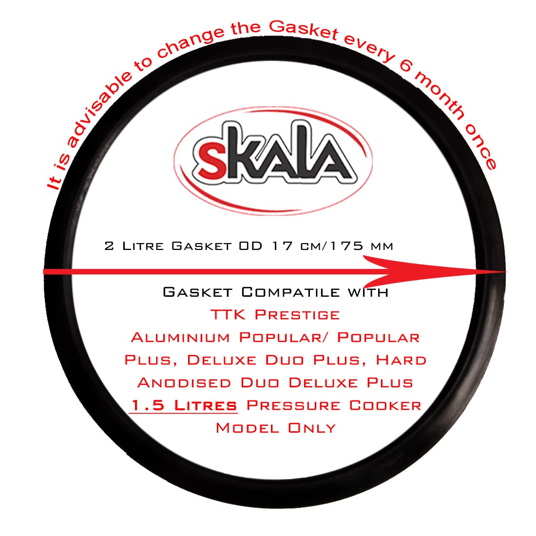 Skala Nitrile Rubber Gasket Compatible With TTK Aluminium Popular | Popular Plus | Deluxe Duo Plus | Hard Anodised Deluxe Duo Plus 1.5 Litres Outer-Lid Pressure Cooker (Pack of 1) 3
