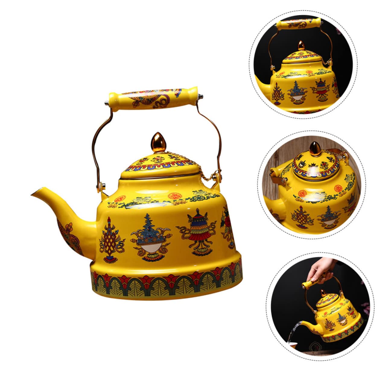 Tetera de Esmalte Diseño Artístico y Antiguo, Tetera Práctica y Sanitaria para Aficionados del Té en Oficina y Hogar