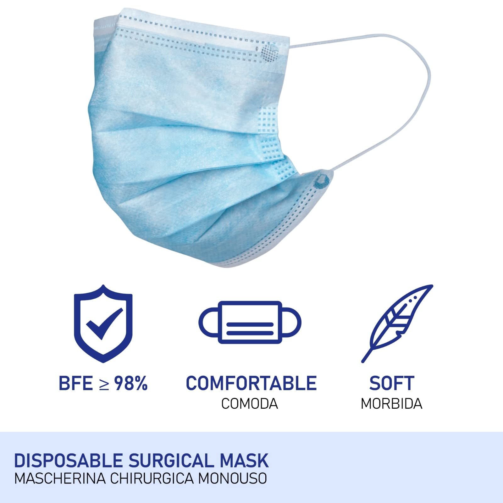 Mascherine Chirurgiche Bambini Azzurre Certificate CE Tipo II R BFE >98% nasello regolabile