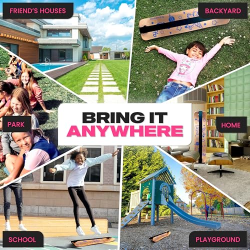 Image of Balance Board for Kids - Slackline Wooden Wobble Board | Balance Trainer for Coordination, Training for Skateboard, Snowboard, Football, Soccer, Baseball, Basketball