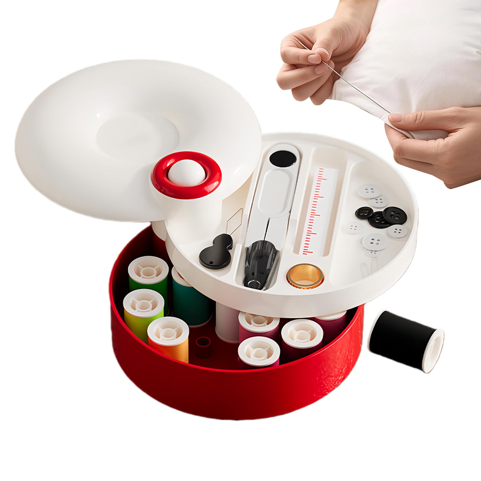 Cylindrical Travel Sewing Kit - Needle Thread Set, Clothing Repair Kit with Rotating Magnetic Case, Thread Spools, Sewing Set and Kits, Repair Project Kits for Business Trip Outdoor Adventure Dorm