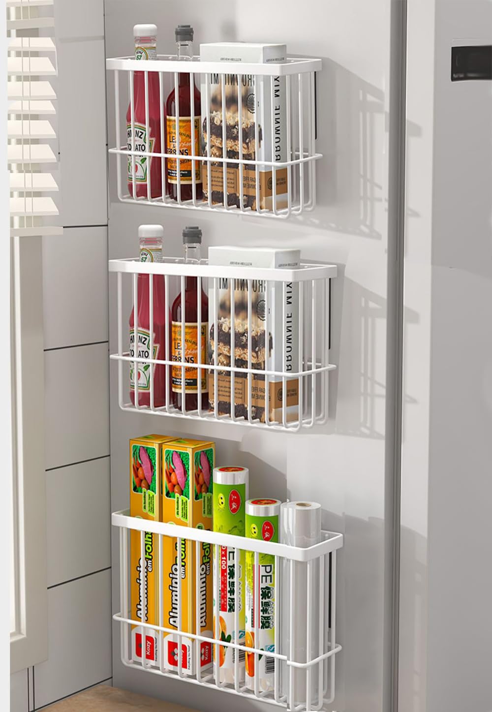 EigPluy 3 Stück Küchenschranktür-Aufbewahrungsbox,Selbstklebendes Wandmontierte Aufbewahrungsbox, Schrank/Badezimmer/Kühlschrank Kleine Gegenstände Organizer Aufbewahrungsboxen (Weiß3)