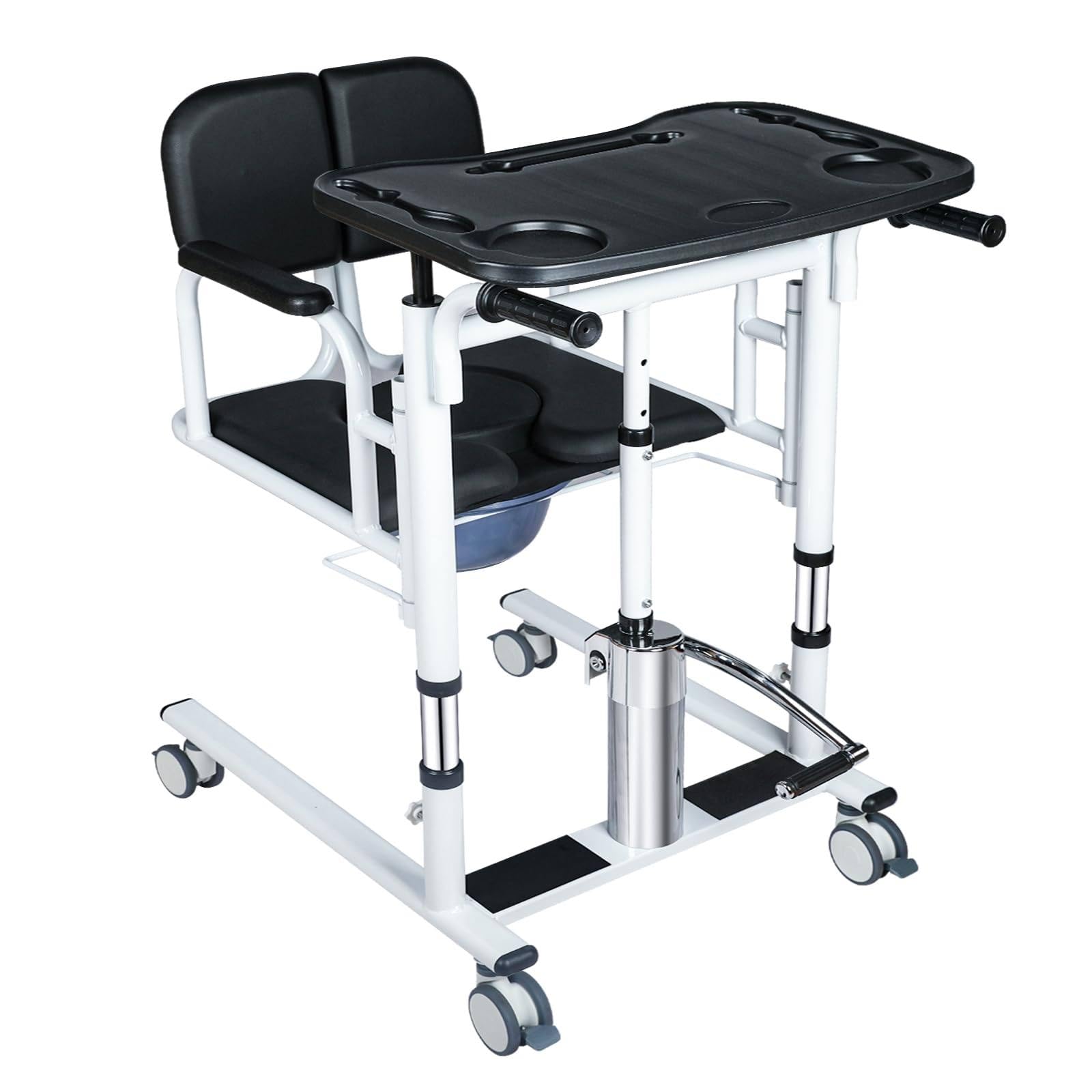 Domowy Hydrauliczny Fotel do Podnoszenia Pacjenta, Hydrauliczny Wózek Inwalidzki z Podnośnikiem z Regulowanym Oparciem 90°-95° i Gumowymi Podłokietnikami do Szpitala i Ośrodka Zdrowia