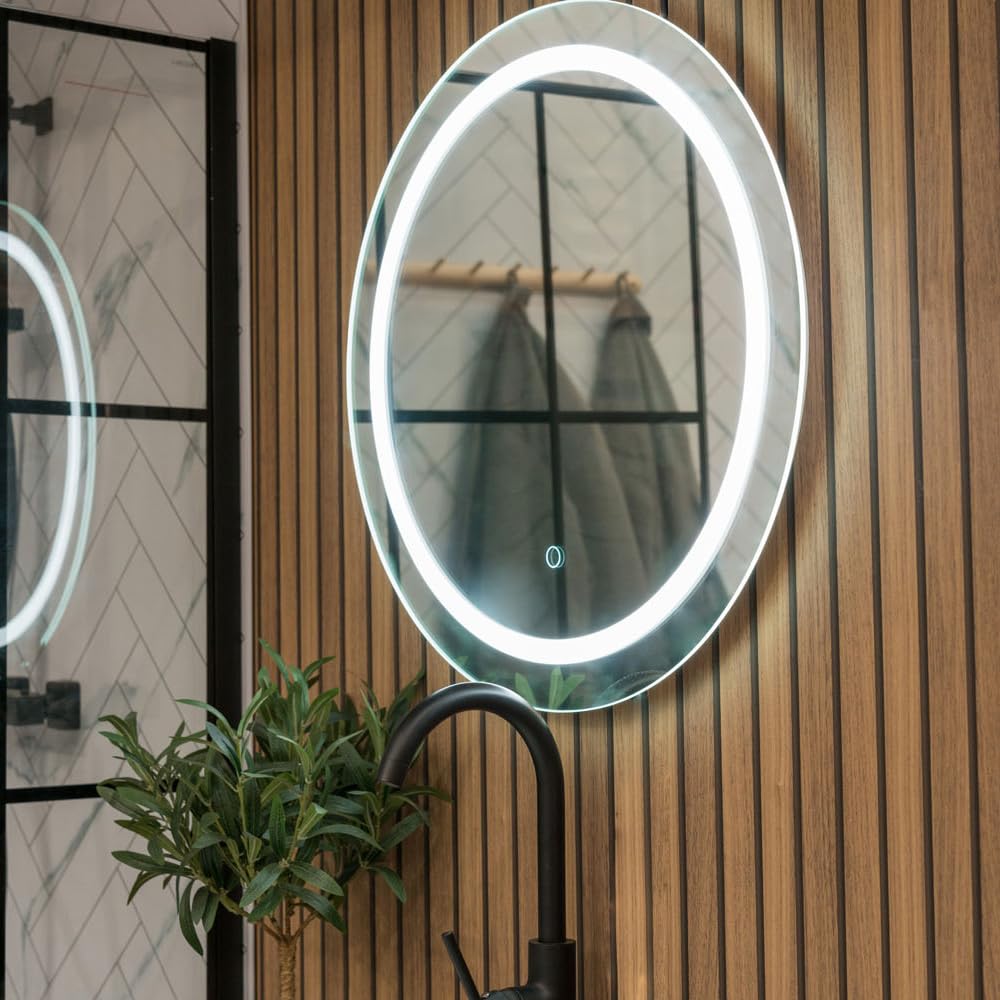 ValueLights Round Bathroom Mirror - Demister Pad - Touch Control LED Strip - 60cm - IP44 Rated - Silver