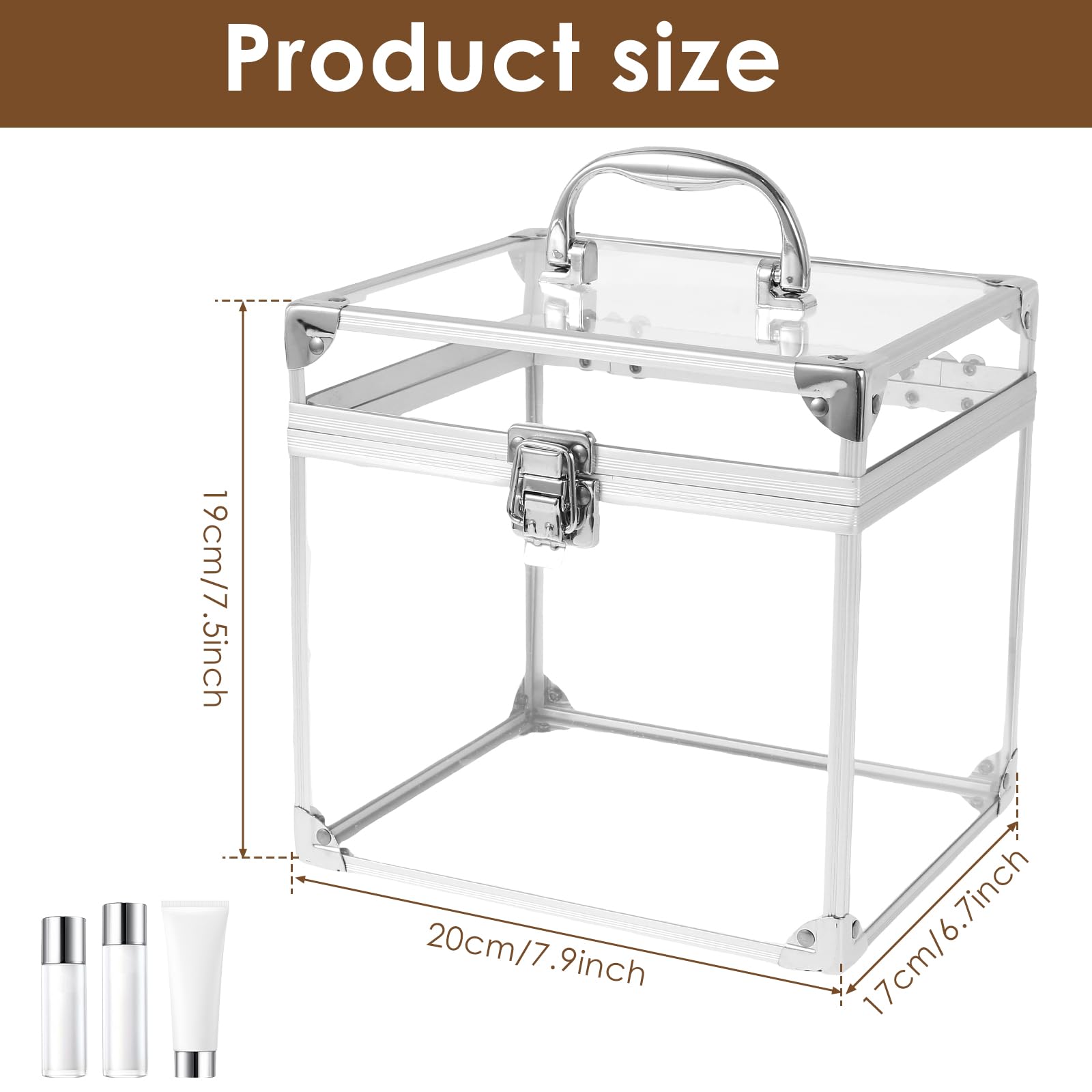 Przezroczysta kosmetyczka 20x17x19 cm, przezroczysty akrylowy organizer na kosmetyki z uchwytem, ​​przenośny schowek na kosmetyki do podróży i toaletki (srebrny)(Silver)