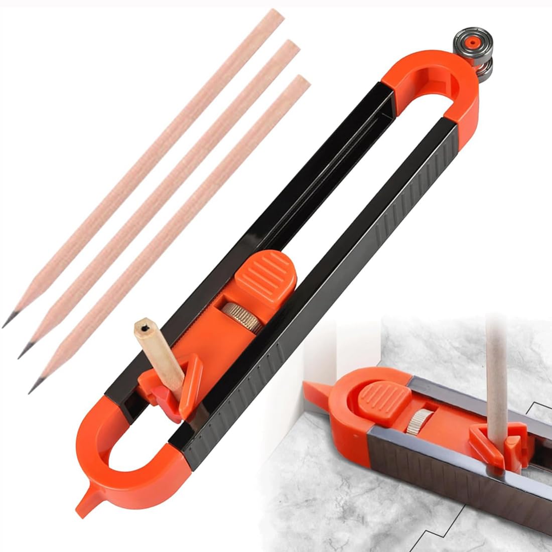FiTspi Profile Scribing Ruler Contour Gauge with 3Pcs Pencils, Precisely Copy Irregular Shapes Scribe Tool, Adjustable Locking Precise Profile Duplicator for Woodworking, Van Conversion Projects