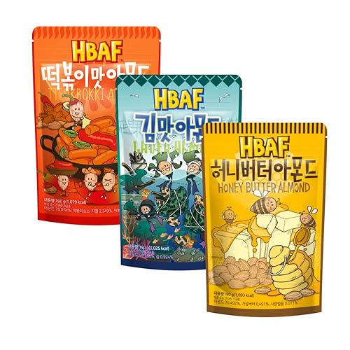 [Marca oficial de Gilim HBAF - Mezcla de 3 sabores de almendras sazonadas coreanas (lavanda, 1 x 6.70 oz, mantequilla de miel, 1 x 6.70 oz,