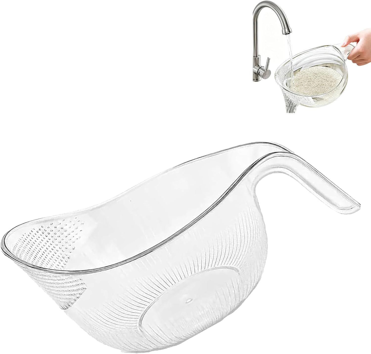 Multipurpose Rice Washing Bowl Strainer with Handle, Multifunctional Drain Colander for Rice, Fruits, Vegetables, Cheese & Coffee (White)