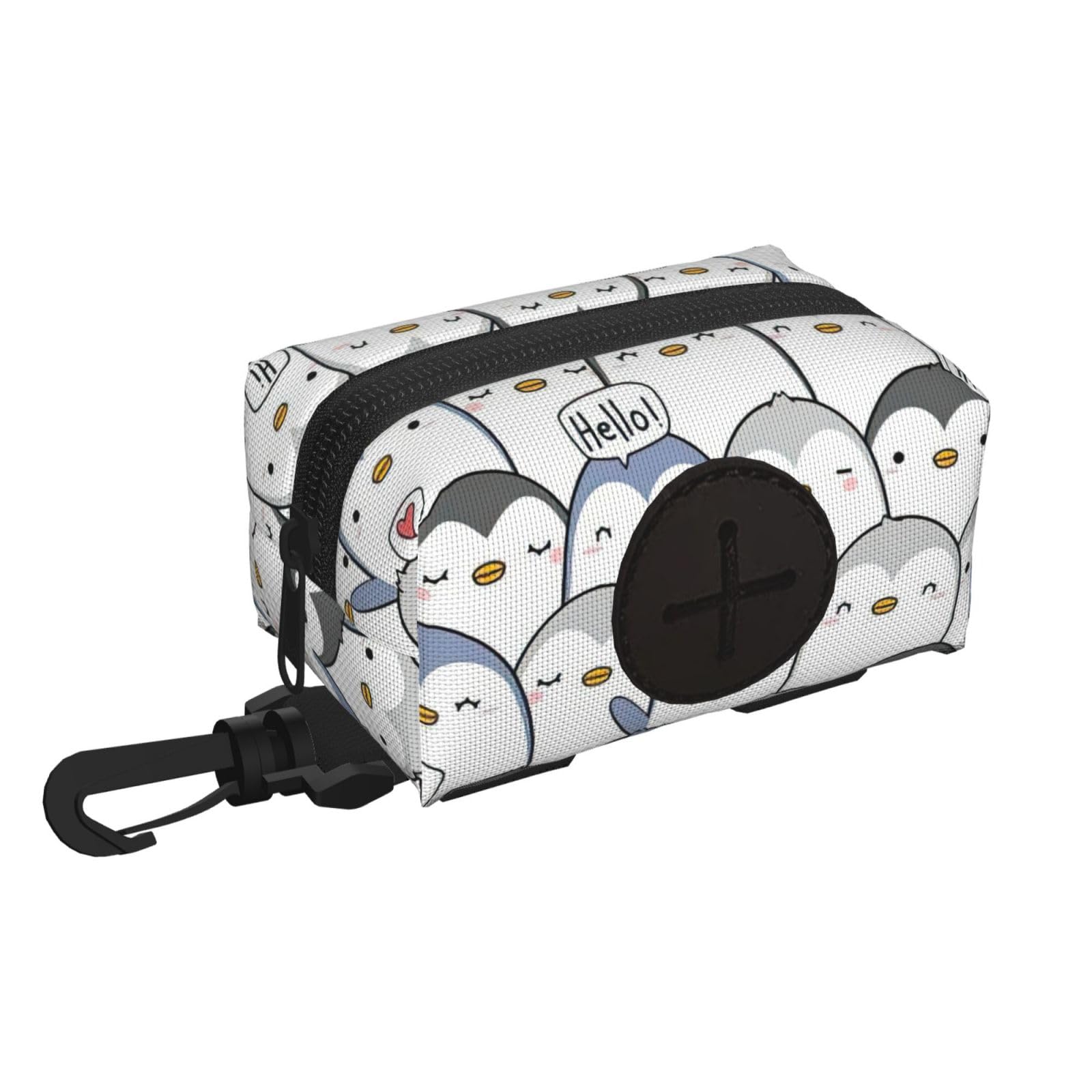 Pphgut Black Cute Penguin Print Waterproof Pet Waste Treat Bag Outdoor Walking Hiking Pouch Camping Accessory
