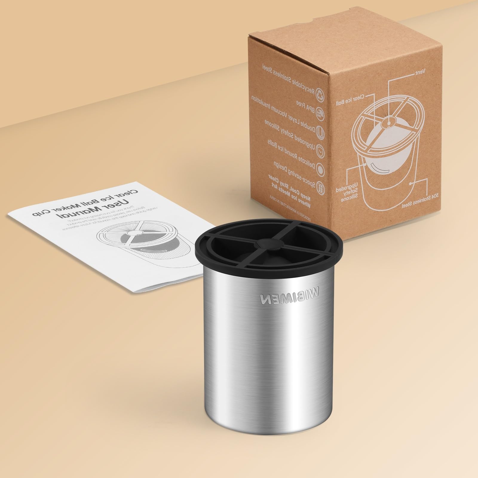 Klarer Eiswürfelbereiter, 6,4 cm Eisbälle, Eisballbereiter aus kristallklarem Edelstahl, BPA-freie Premium-Silikon-Eiswürfelformen für Whisky und Cocktails (ZZ01)