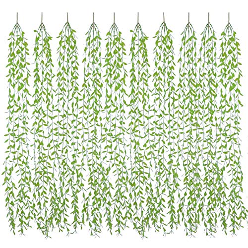 Artificial Hanging Vine, 10 Pcs Weeping Willow Plastic Plants Greenery Leaves Faux Ivy Garland Fake...
