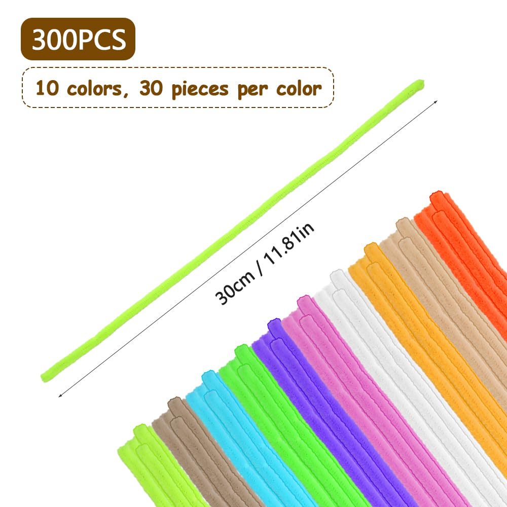 Aoyswuz 300 Pieces 30 cm Chenille Wire Pipe Cleaners 10 Color Mix Tinsel Pipe Cleaners, Pipe Cleaner Crafts for Manual DIY(10 Colors) - Image 2