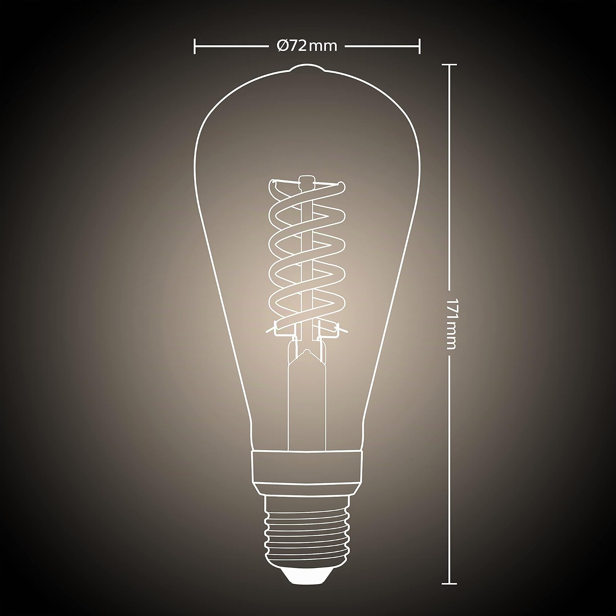Philips Hue Vorteilspaket - E27 - mit 2 Filament Edison Glühbirnen Groß (ST72) - Warmweißes Licht - inkl. 1 Hue Dimmschalter - Hue White Filament