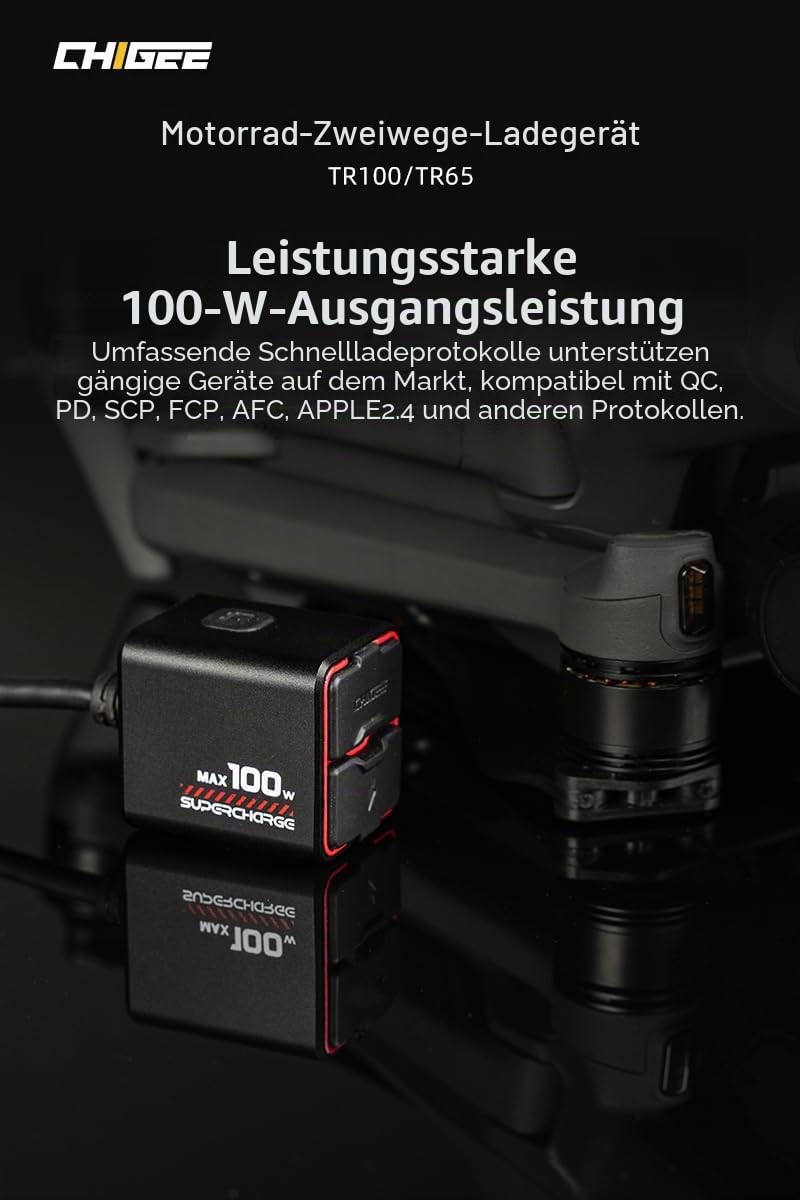 CHIGEE Neueste Generation Motorradbatterieladegerät, 100 W, ultrakompakt und leicht, Notladung, niedrige Standby-Leistung, IP66 wasserdicht, kompatibel mit Blei-Batterien