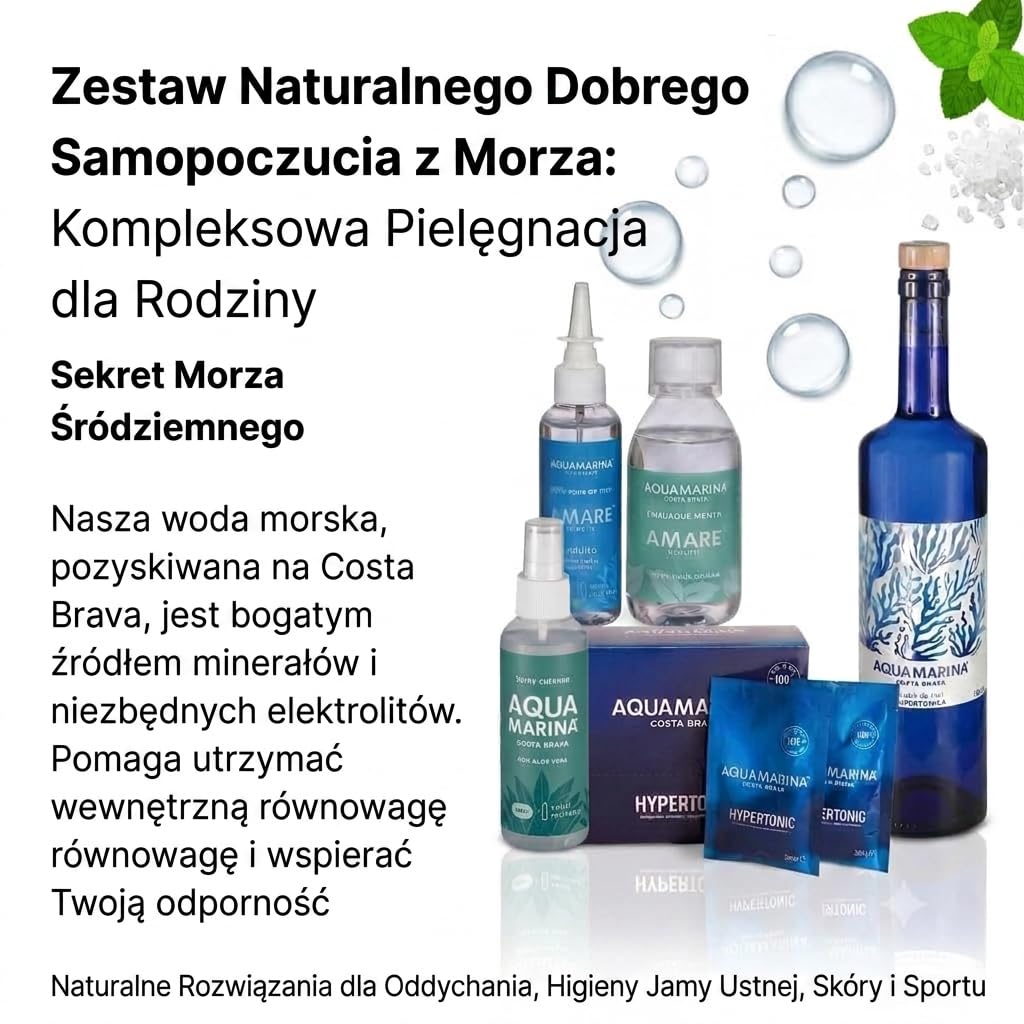 Zestaw 5 Produktów | Spray do Nosa + Płyn do Płukania + Aloe Mar + Woda Morska 24 Saszetki + Butelka Szklana 750 ml | Naturalna Pielęgnacja