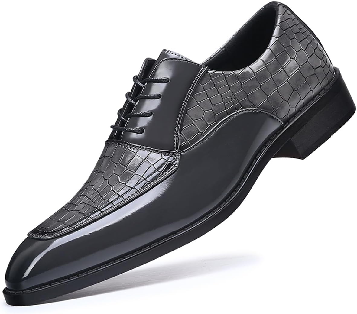 Men’s Crocodile Print Square-Toe Dress Shoes Tuxedo Formal Business Casual Oxfords Retro Derby