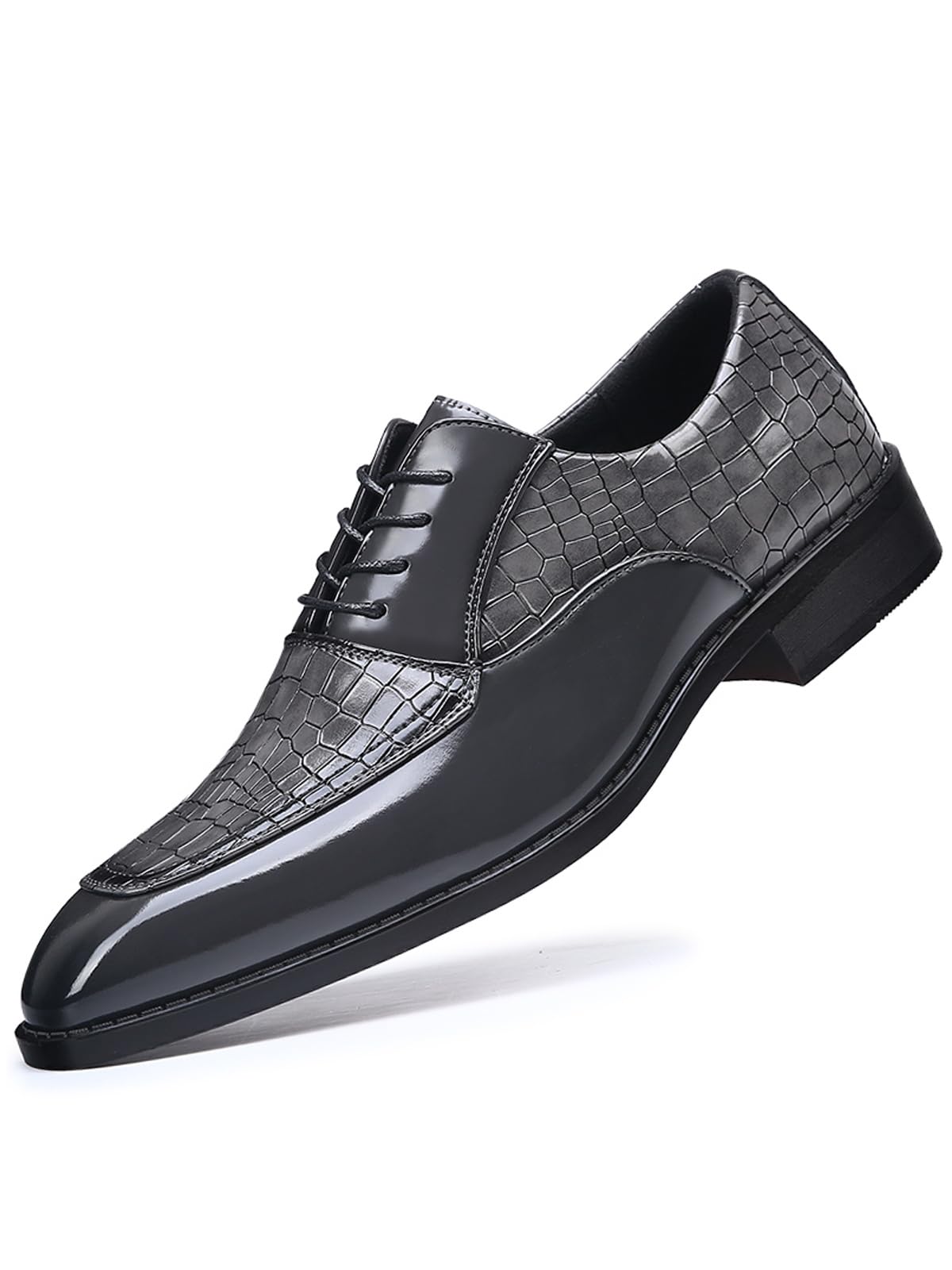 Mens Crocodile Print Square-Toe Dress Shoes Tuxedo Formal Business Casual Oxfords Retro Derby