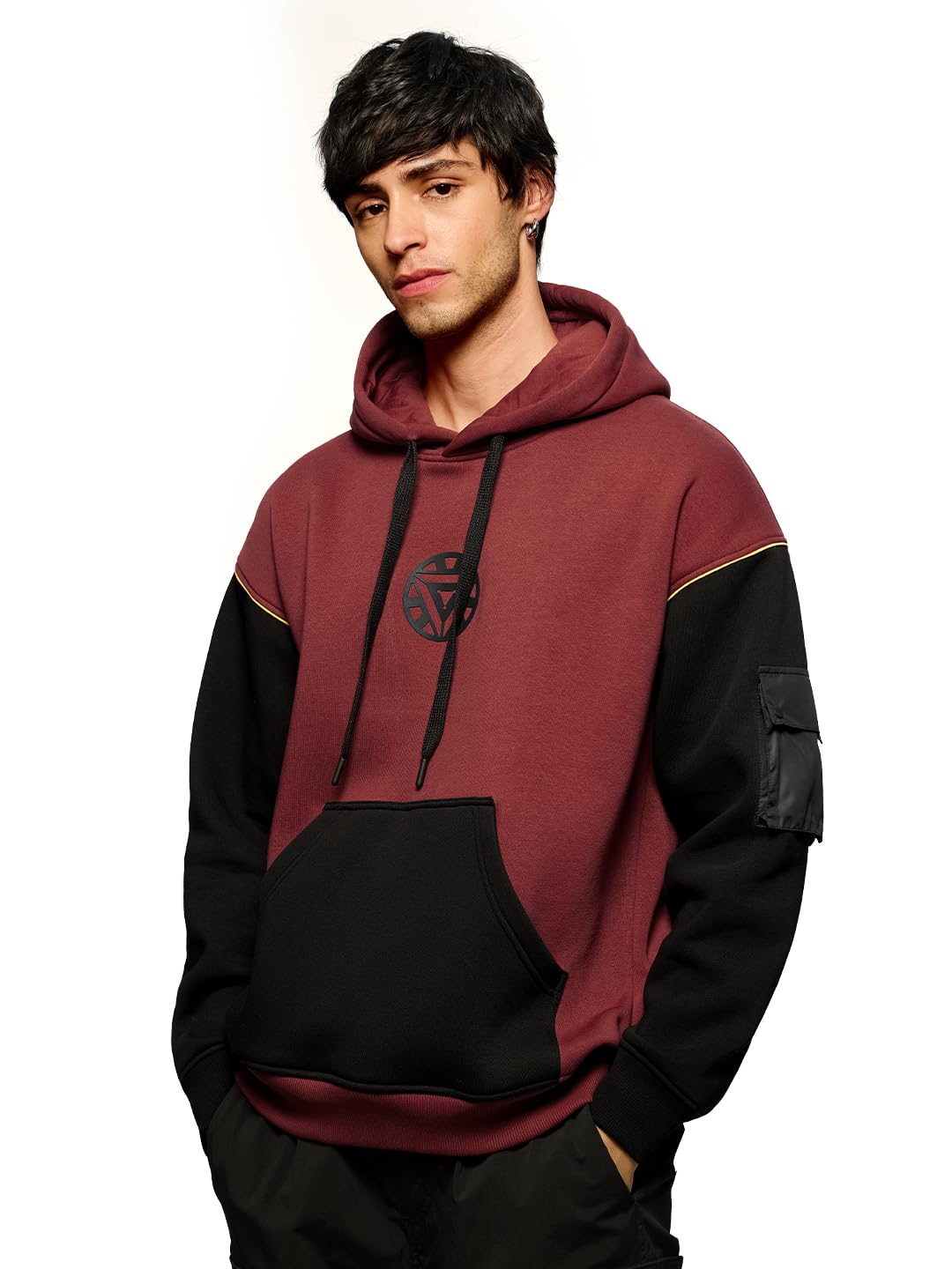 Iron Man: Arc Reactor Men and Boys Long Sleeves Hooded Neck Maroon and Black Printed Cotton Blend Oversized Hoodies-image-19