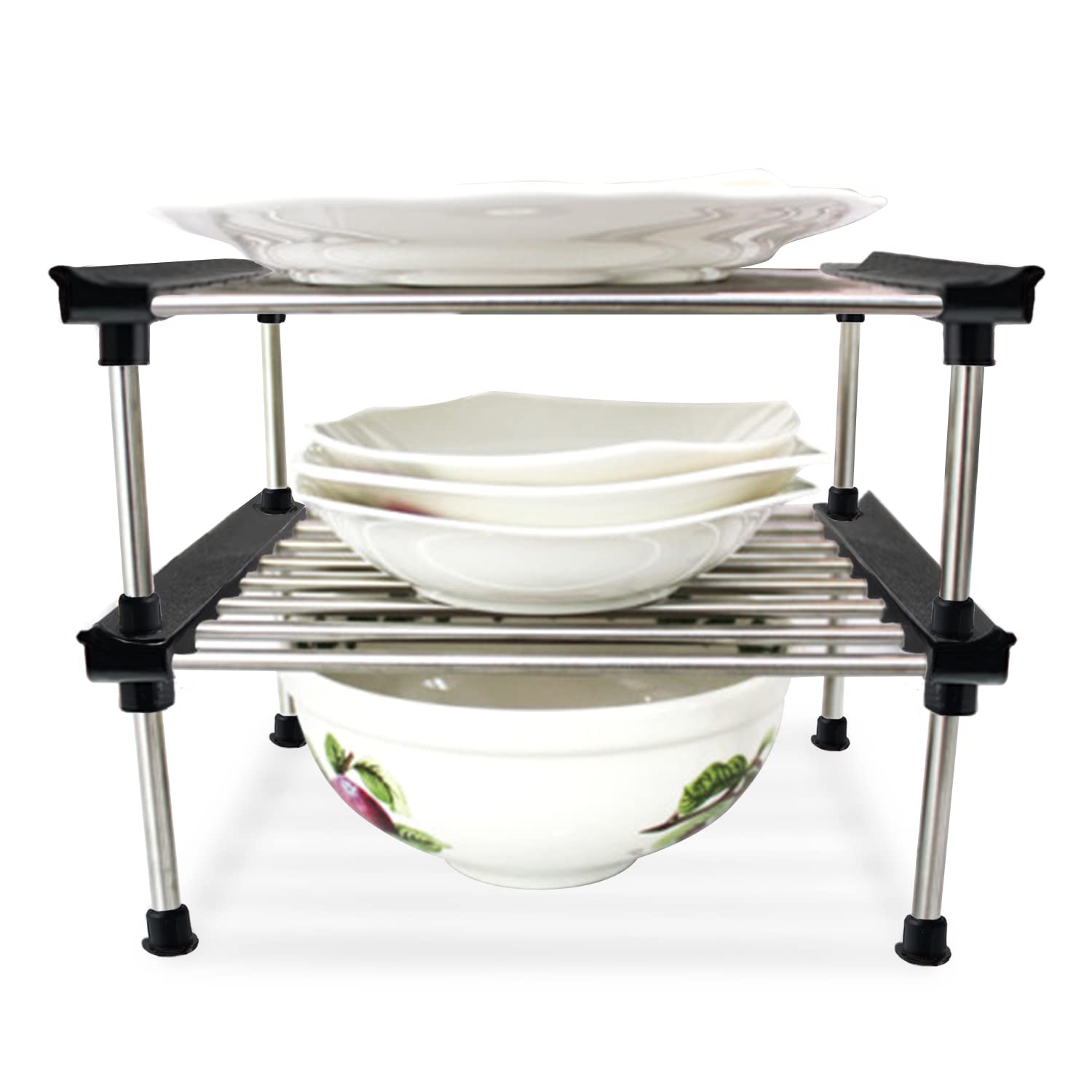 Carrotez Cabinet Organizer Shelf, Set of 2 Stackable Kitchen Counter Shelves, Cabinet organizers and Storage, Pantry Storage Shelf Organizer, Kitchen Cabinet Organizer, Black 9.8 x 7.8 x 6.1"