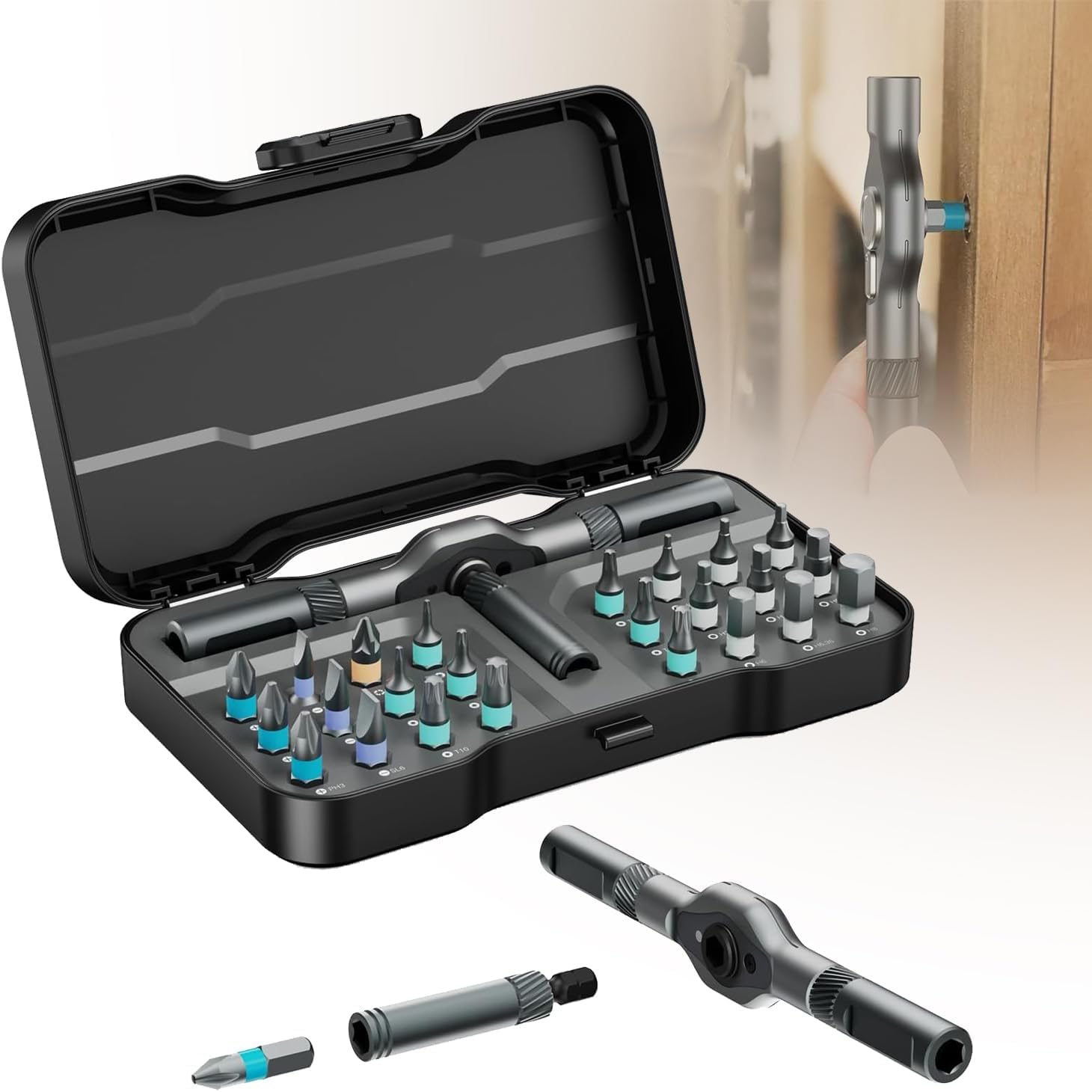 SEESE-24 in 1 Magnetic Screwdriver Set,Rotary Ratchet Sscrewdriver Set, Multi-Function Repair Tool With Detachable Handle,DIY Enthusiast,Multifunctional Usage Scenarios