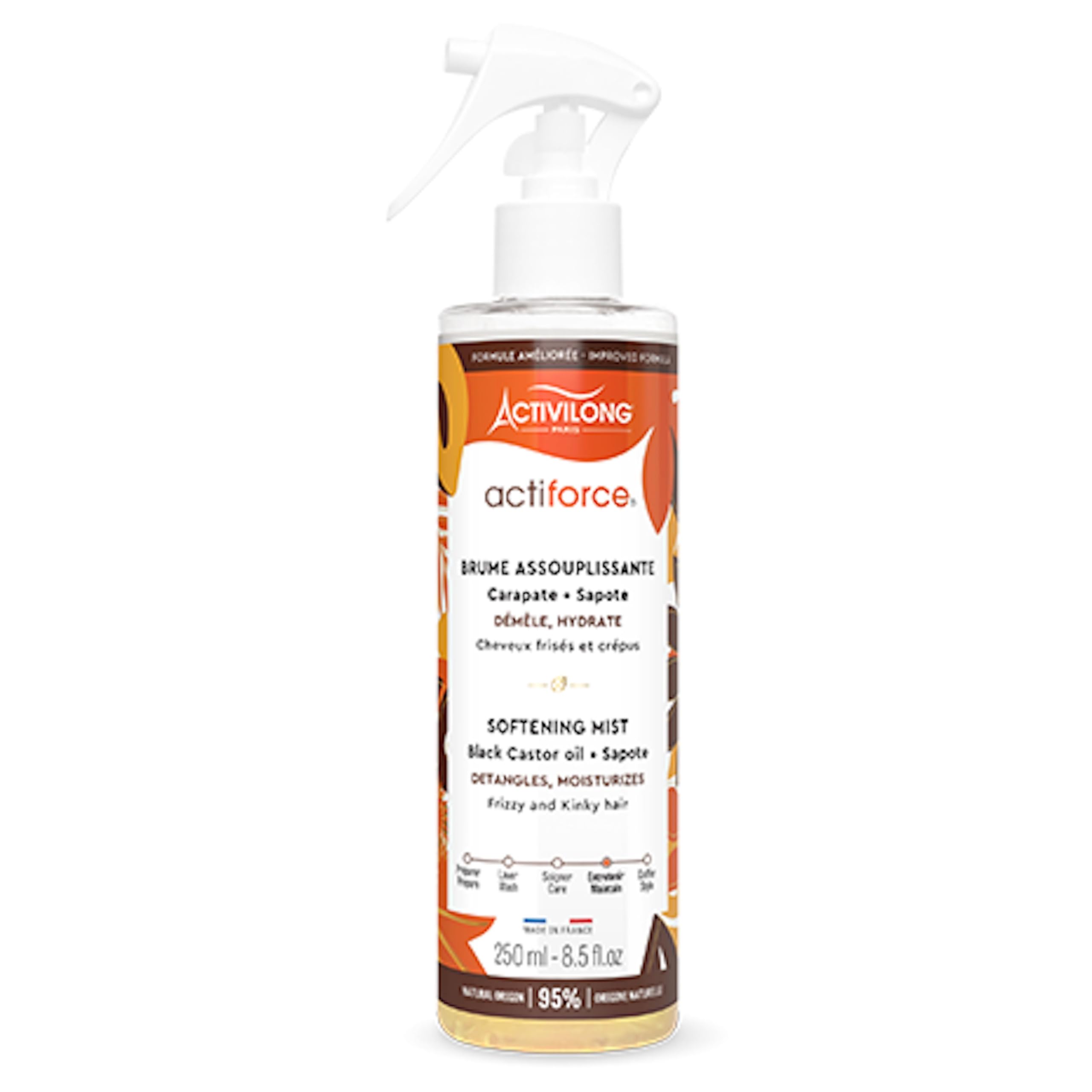 ACTIVILONG - Brume Assouplissante Actiforce - Cheveux Frisés Et Crépus - Assouplit, Démêle, Hydrate - 95% D'Ingrédients Naturels - Made In France - 250ml